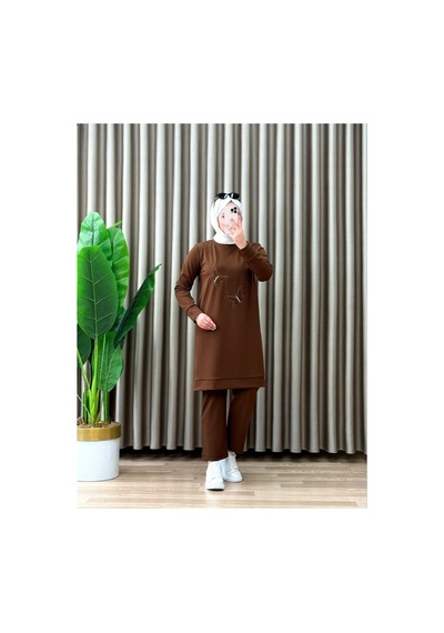Maşuka Kelebek Nakışlı Tunik Pantolon İkili Takım - Rahat Kesim Şık Günlük Kombin Kahverengi Kahverengi Maşuka Kelebek Nakışlı Tunik Pantolon İkili Takım - Rahat Kesim Şık Günlük Kombin Kahverengi Kahverengi