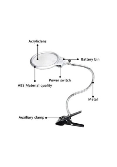 Işıklı Büyüteç Tamirci Büyüteci Çalışma Lambası Lup Mercek 130mm 636373737311