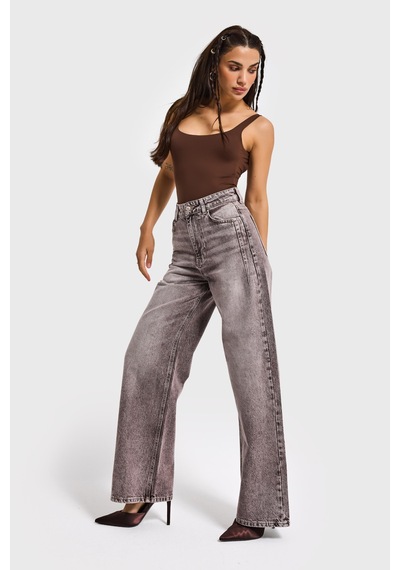 Itsbasic Kadın Taş Kot Rengi Olea 4s6-173 Wide Leg Fit %100 Koton Denim Jean