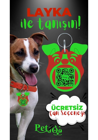 Petjoo 22.Layka Yeşil-Kırmızı Qr'lı Köpek Künyesi