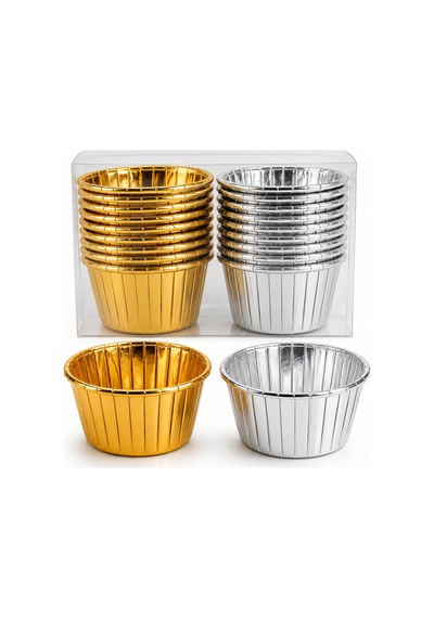 Cupcake Kapsülü 24'lü 12 Gold 12 Gümüş Varaklı Asetat Kutulu Kek Muffin Pişirme Ve Sunum Kapsülü Diğer