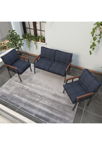 Mygusi Modern'' Balkon, Bahçe, Cafe - Metal Kanepe Koltuk Takımı - 2 1 1. Lacivert