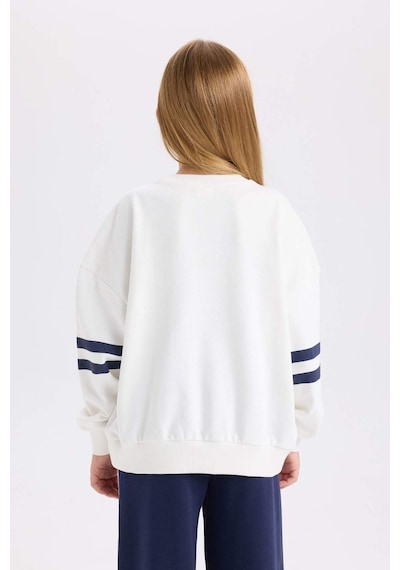 DeFacto Kız Çocuk Oversize Geniş Kalıp Bisiklet Yaka Baskılı Sweatshirt D3806A824WNNV241 Lacivert