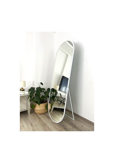 Effe Beyaz Metal Çerçeveli 180x60 Cm Elips Model Ayaklı Boy Aynası