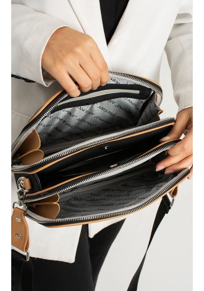 Just Polo Justpolo Kadın Orijinal Lacoste 3 Bölmeli İki Askılı Omuz Ve Çapraz Çantası Siyah - Taba