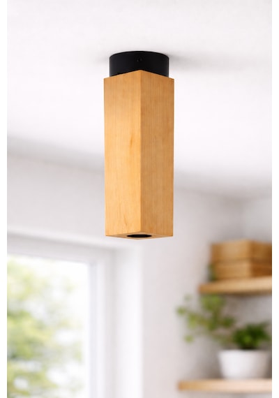 Masif Ahşap Dörtgen Tavan Aydınlatma Modern & Minimal Tasarım 22,5 5,5 Cm Ahşap