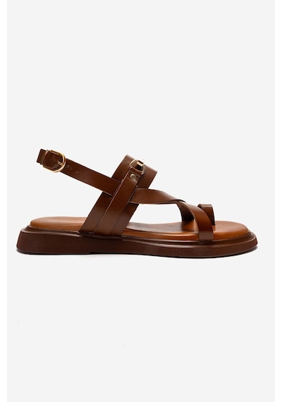 Luvishoes Fabıana Taba Hakiki Deri Tokalı Kadın Parmak Arası Sandalet