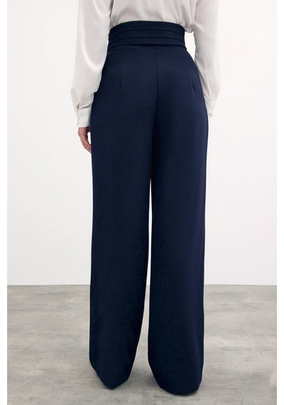 Sateen Bel Detaylı Cepli Pantolon - Lacivert-133701 Lacivert