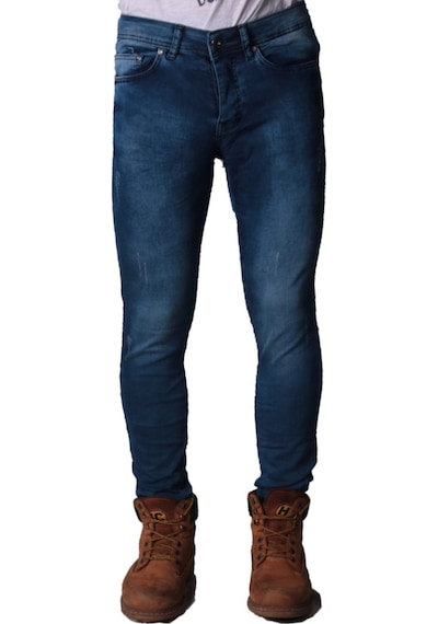 Erkek Slim Fit Denim Trend Spor Giyim Koyu Mavi Dstry Işlemli Koyu Mavi