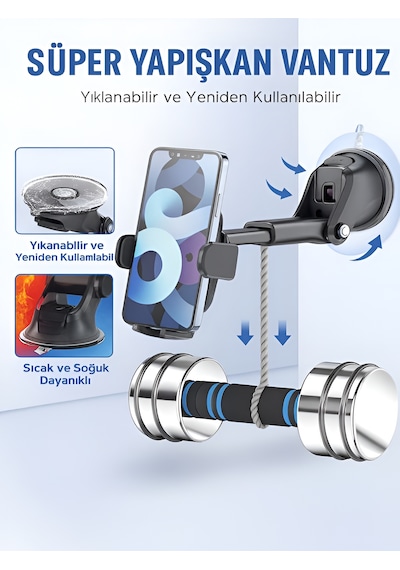 T-78 360 Vantuzlu Araç İçi Telefon Tutucu Ayna Torpido Montajlı Araba Telefon Tutacağı Hidrolik -