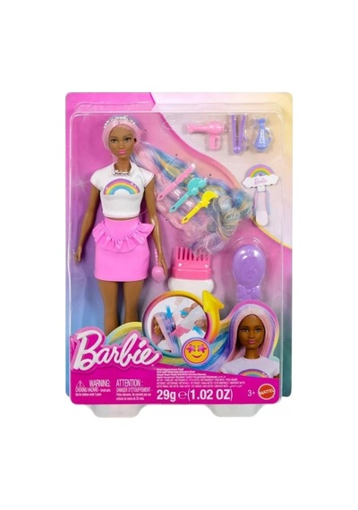 Barbie Gökkuşağı Parıltılı Saçlı Moda Bebek, 12 Şekillendirme Aksesuarı ile Birlikte