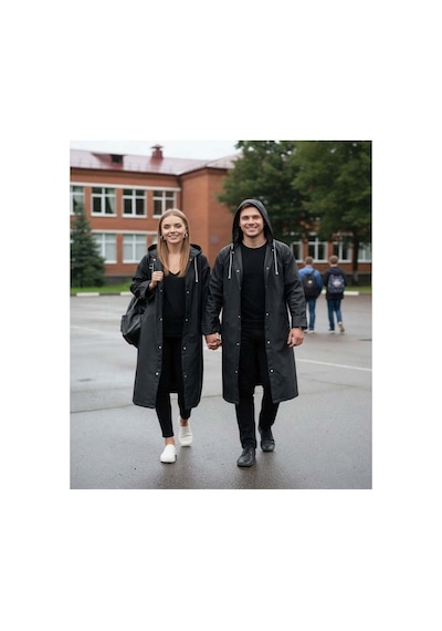 Lilymoon Unisex Su Geçirmez Uzun Yağmurluk Şeffaf Siyah