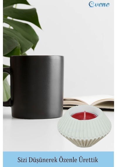 Mumluk Şamdan Tealight Mum Uyumlu Elmas Çizgili Model - Beyaz