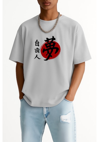 Özgür Adam Baskılı Oversize T-shirt Gri