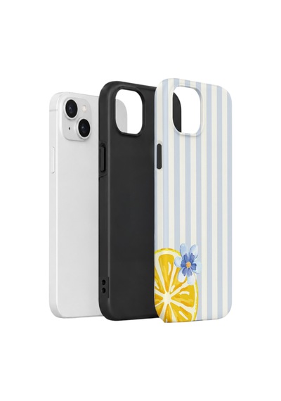 Apple iPhone Uyumlu 15 Vorian Çift Katmanlı Kılıf Blue Lemon Blossom