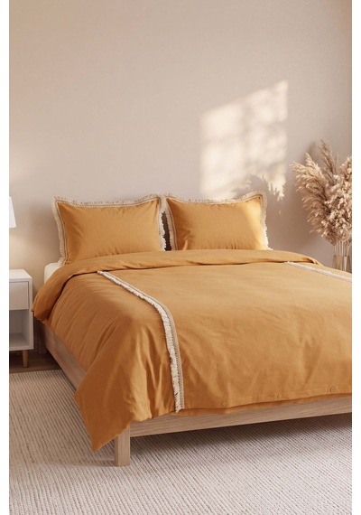 Costarica Hardal %100 Pamuklu Çift Kişilik Nevresim Takımı - 4 Parça