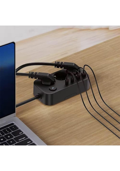 Isı Dayanıklı Duvar Askılı Telefon Tutucu 3'lü Priz 2xusb 2xtype-c Çıkış Anahtarlı Priz Uzatma Kablo 2 M