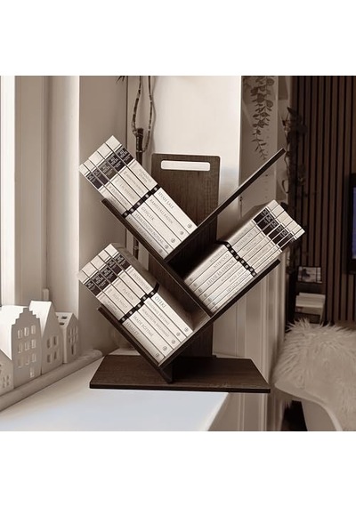 Vigo Wood - Mk20 Geometrik Masaüstü Ağaç Kitaplık Küçük Abanoz - Beyaz