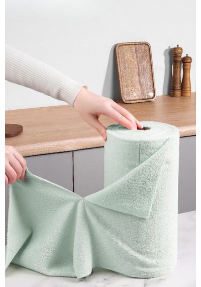 Çok Amaçlı Rulo Mikrofiber Temizlik Bezi 30x30 75 Yapraklı Yosun Yeşili Beyaz