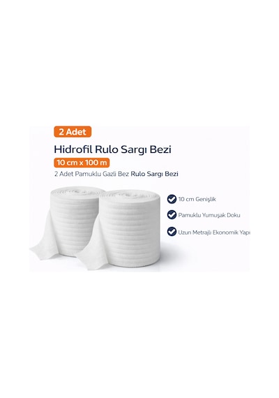 Hidrofil Rulo Sargı Bezi 10 Cm X 100 M 2 Adet Pamuklu Gazlı Bez Rulo Sargı Bezi