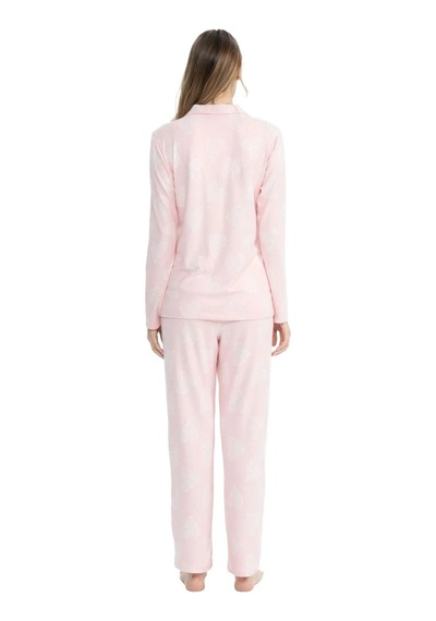 U.s. Polo Assn. 17109 Kadın Pembe Uzun Kollu Boydan Patlı Pijama Takım Pembe