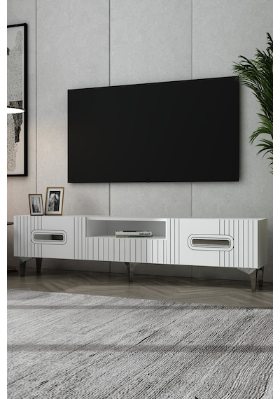 180dhdtsç8bg Luna Kapaklı Pleksi Lazer Desen Tv Sehpası Beyaz-gümüş