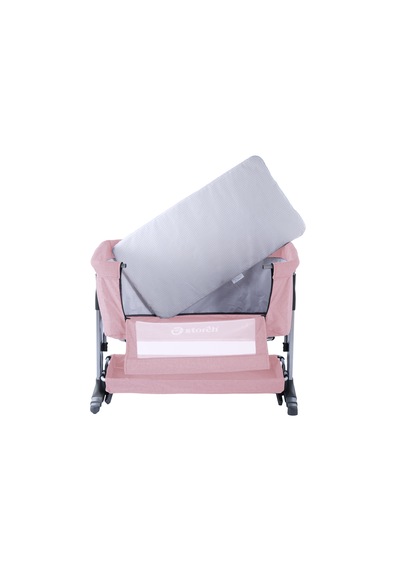 Baby Storch - Sallanabilir Anne Yanı Portatif Beşik Pembe - Yükseklik Ayarlı, Cibinlik ve Tekerlekli Pembe
