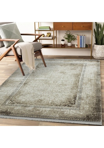 Sultan Majesty Çerçeveli Bej Modern Makine Dokuma Salon Halısı - 3081-895 Beyaz