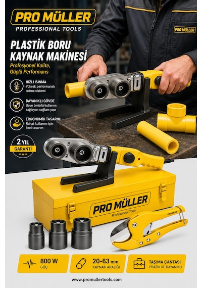 Pro Müller Professional Metal Mini Çantalı Pvc Plastik Boru Kaynak Makinesi 800w + Makas