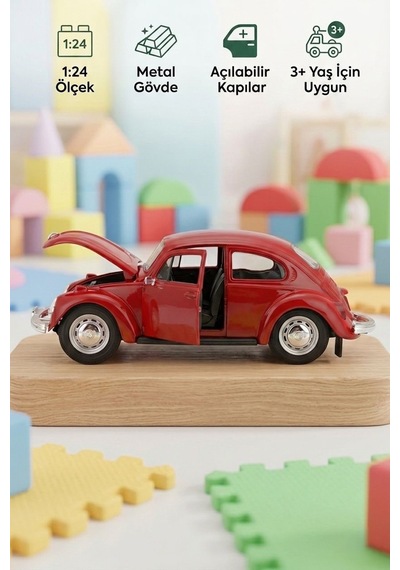 Maisto Lisanslı  Volkswagen Beetle model araba 1:24 Die Cast Metal Kapıları Açılan Oyuncak Araba