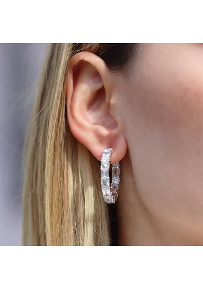 Emerald Taşlı Halka Gümüş Küpe Gümüş