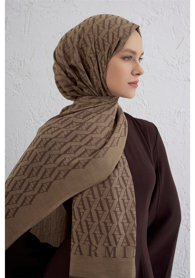 Armine Monogram Desen Edition Şal Sütlü Kahve