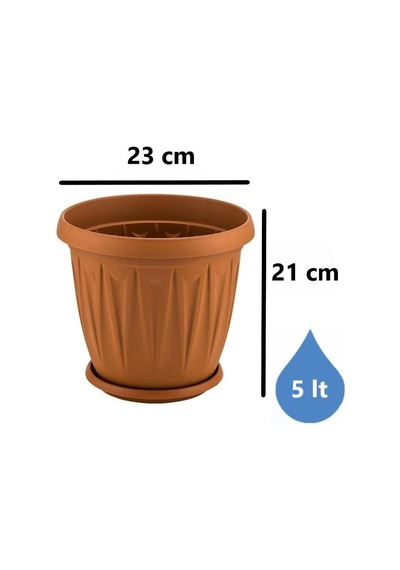 Omnipazar Sy-5704 Plastik Ürgüp Tabaklı Saksı Takımı 5 Lt Kahverengi 6 Adet