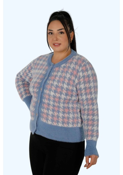 Kazee Kazayağı Desenli Angora Hırka Mavi - 673016096 Mavi