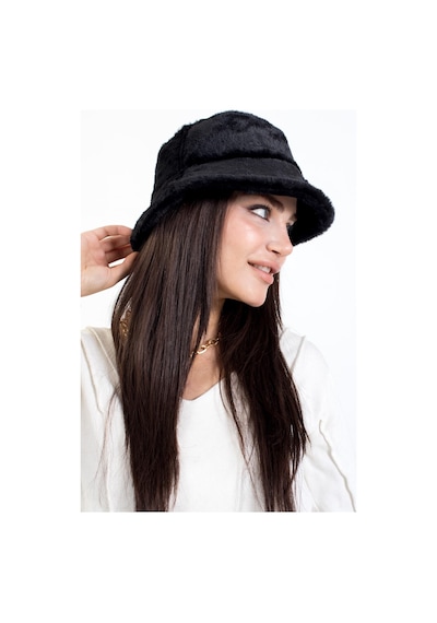 Ladycolor Peluş Bucket Kova Moda Kadın Kışlık Şapka - Siyah Siyah