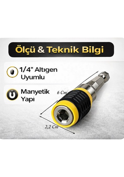 Manyetik Bits Uç Tutucu Hex Manyetik Matkap Ucu Adaptörü 60mm Otomatik Kartelalı