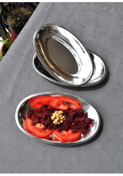 3'lü Paslanmaz Çelik Kayık Tabak Sunum Meze Tabağı 18 X 11 Cm - Düz Çok Renkli