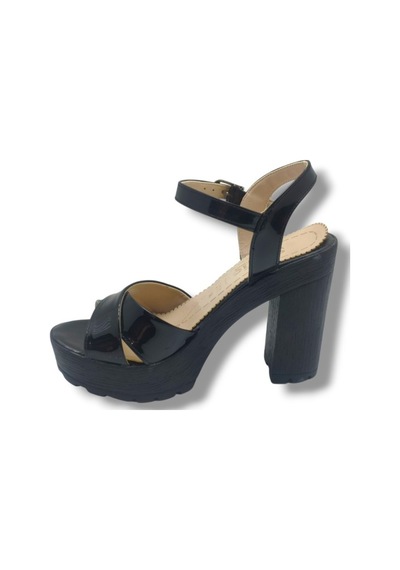 Selfie 4280-26 Rugan Çapraz Bant Platform Topuk Fashion Kadın Sandalet 11cm Siyah