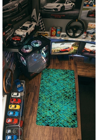 Devre Kartı Gaming Mousepad Xxl 90x40 Cm Kaymaz Taban Dikişli Kenar Neon Yeşil Oyuncu Masa Pedi