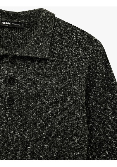 Koton Regular Fit Düğmeli Polo Yaka Triko Kazak Antrasit 6wam70052ht