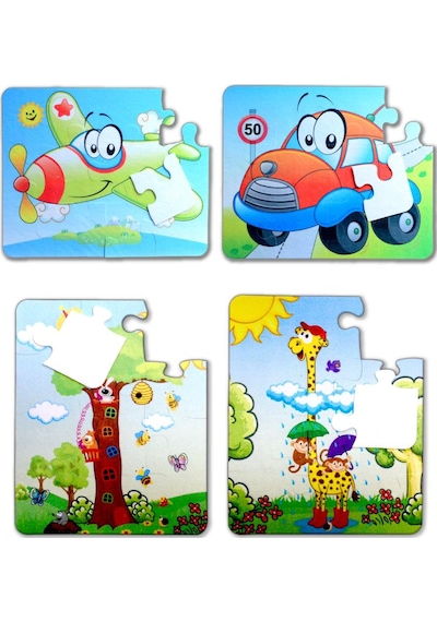 4 Set 48 Parça Tox Uçak. Araba Ve Zürafa 3+ Keçe Yapboz 3 Yaş