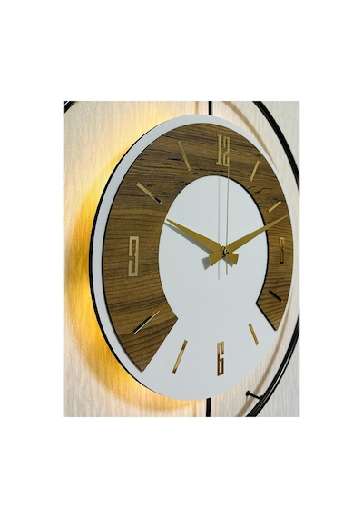 Pey Aksesuar 50x70 Cm Metal Ahşap Ve Işığın Muhteşem Uyumu Duvar Saati Dekoratif Ahşap-m54-siyah-beyaz-keçe-gold