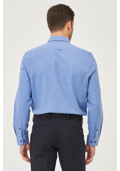 AC&Co / Altınyıldız Classics Slim Fit Dar Kesim Düğmeli Yaka Pamuklu Oxford Erkek Gömlek Koyu Mavi