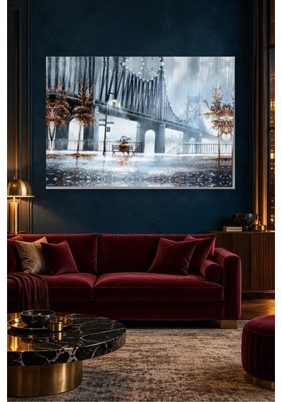 Fida Yağmurlu Günde Brooklyn Köprüsü Canvas Tablo Çok Renkli
