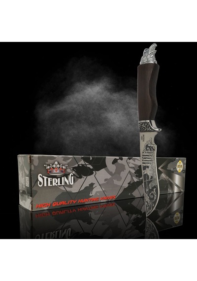 Sterling Kahverengi Saplı İşlemeli 29cm Avcı Kamp Bıçağı