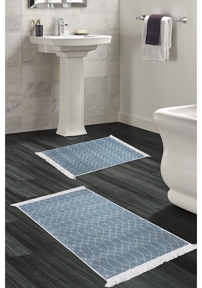 Dekoreko Kaymaz Taban Djt 2 Li Banyo Paspas Takımı Trend Saçaklı Iskandinav F5084 lacivert