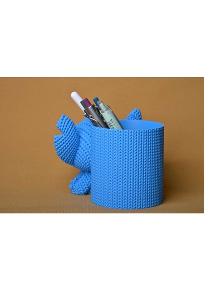 3d Baskı Knitted Kalemlik - Sevimli Karakterli Masaüstü Kalem Organizeri-mavi Diğer