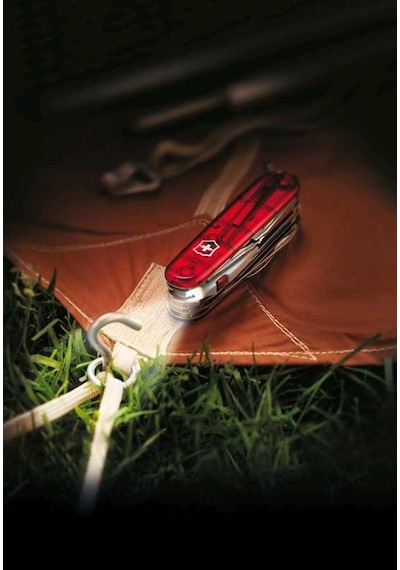 Victorinox Huntsman Lite 1.7915.T Şeffaf Kırmızı İsviçre Kamp Çakısı Kırmızı
