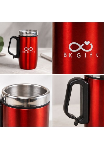 Logonuza Özel 5 Adet 5304 Çelik Kupa 240 Ml Kilitli Kapaklı Kurumsal Termos Mug Kırmızı