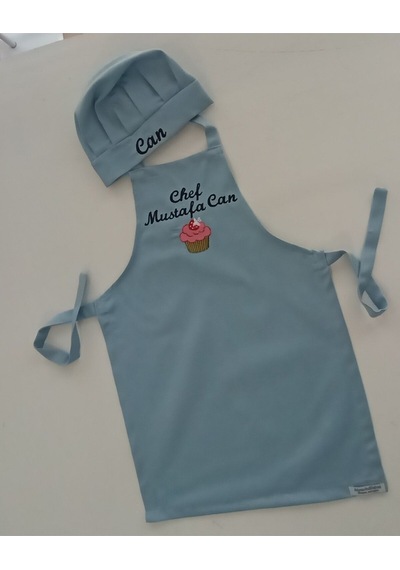 Moms And Babies İsimli Cupcake Çocuk Mutfak Etkinlik Ana Okulu Önlüğü Su İtici Leke Tutmaz Kumaş 0- 14 Yaş Mavi